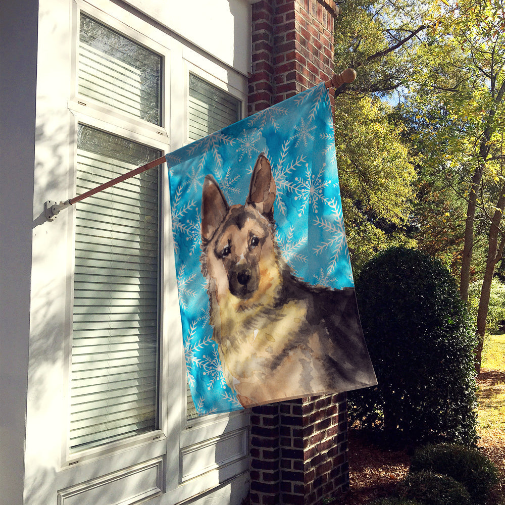 German Shepherd Winter House Flag 28x40 Porch Sleeve Pole Decorative Outside Yard Banner Artwork Wall Hanging, Polyester