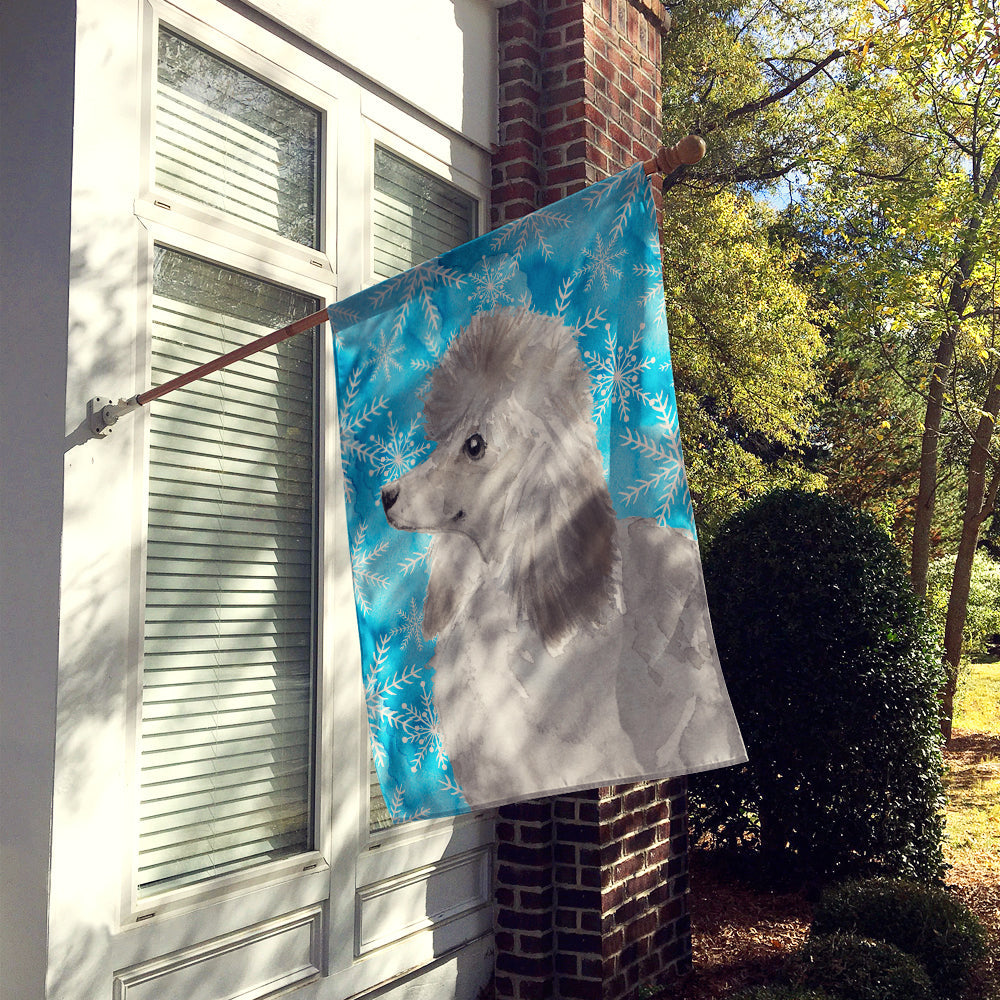 Grey Standard Poodle Winter House Flag 28x40 Porch Sleeve Pole Decorative Outside Yard Banner Artwork Wall Hanging, Polyester
