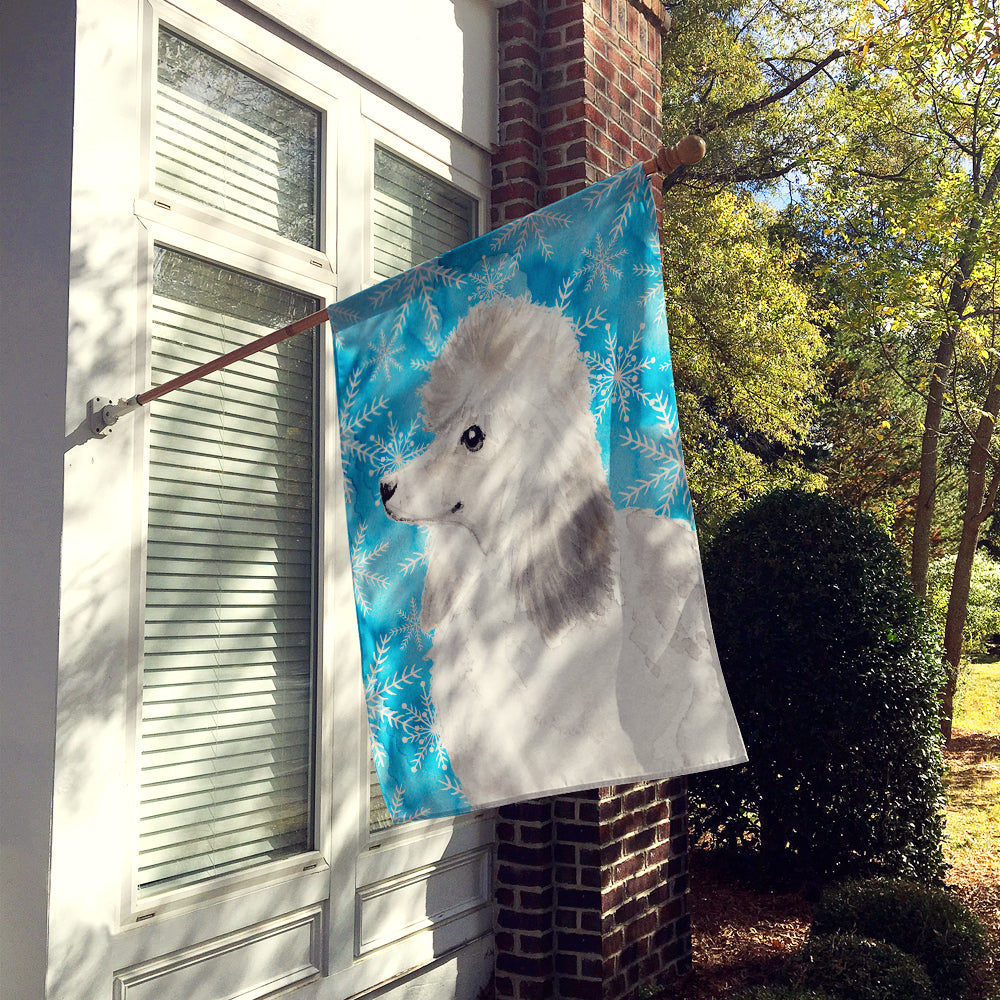 White Standard Poodle Winter House Flag 28x40 Porch Sleeve Pole Decorative Outside Yard Banner Artwork Wall Hanging, Polyester