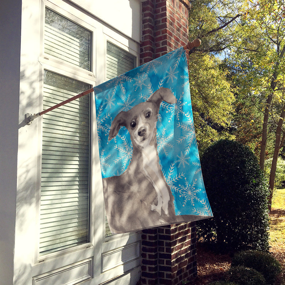 Italian Greyhound Winter House Flag 28x40 Porch Sleeve Pole Decorative Outside Yard Banner Artwork Wall Hanging, Polyester