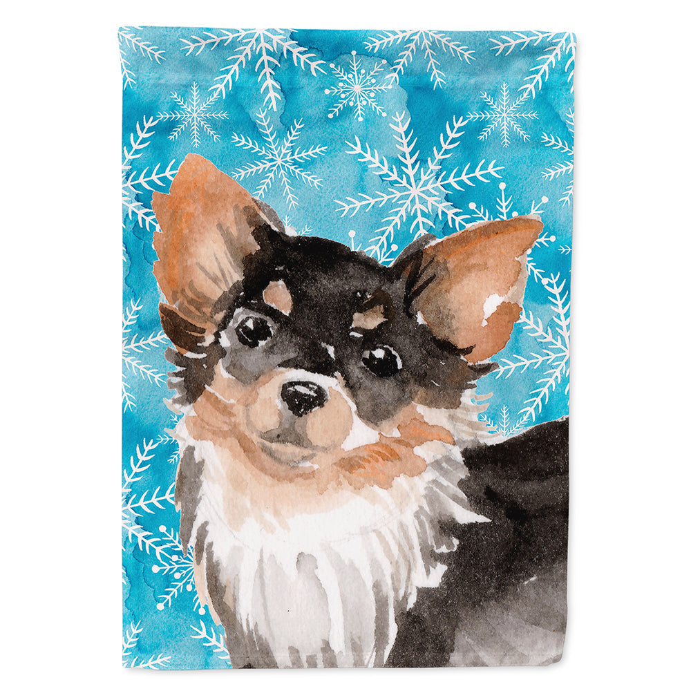 Long Haired Chihuahua Winter House Flag 28x40 Porch Sleeve Pole Decorative Outside Yard Banner Artwork Wall Hanging, Polyester