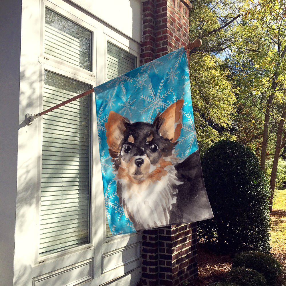 Long Haired Chihuahua Winter House Flag 28x40 Porch Sleeve Pole Decorative Outside Yard Banner Artwork Wall Hanging, Polyester