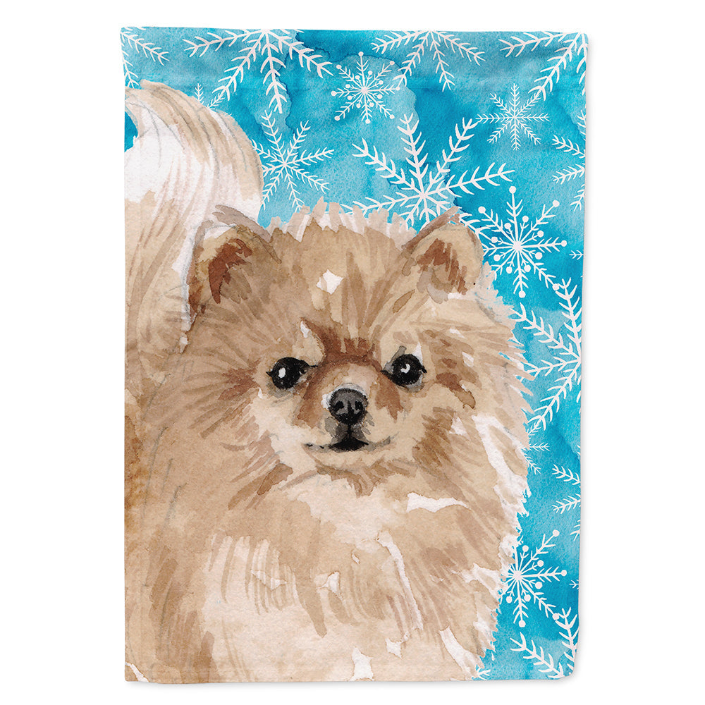 Pomeranian Winter House Flag 28x40 Porch Sleeve Pole Decorative Outside Yard Banner Artwork Wall Hanging, Polyester