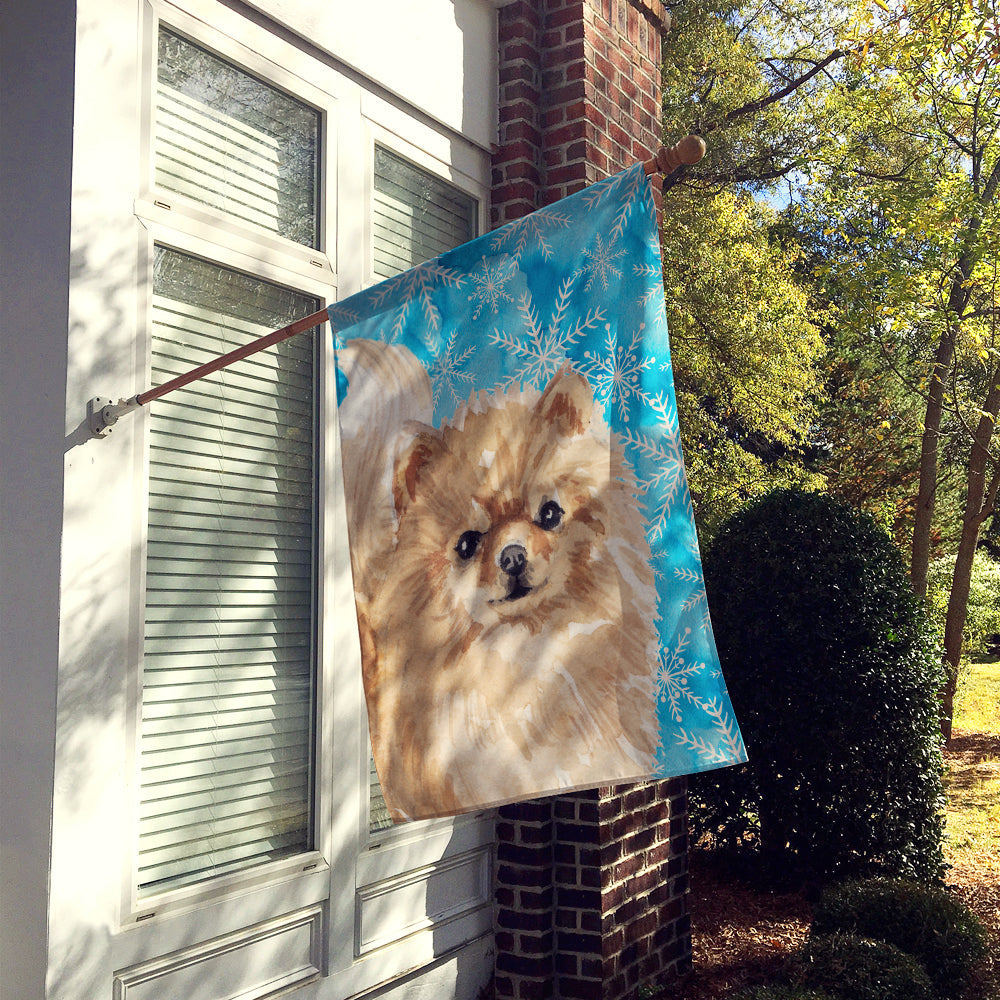 Pomeranian Winter House Flag 28x40 Porch Sleeve Pole Decorative Outside Yard Banner Artwork Wall Hanging, Polyester