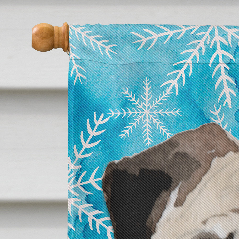 Fawn Pug Winter House Flag 28x40 Porch Sleeve Pole Decorative Outside Yard Banner Artwork Wall Hanging, Polyester