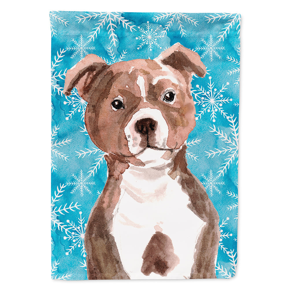 Red Staffie Bull Terrier Winter House Flag 28x40 Porch Sleeve Pole Decorative Outside Yard Banner Artwork Wall Hanging, Polyester