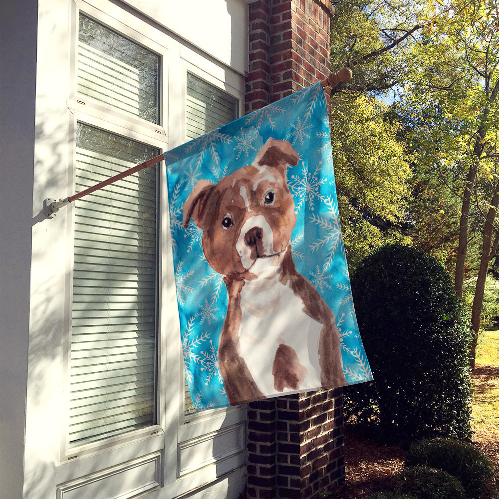 Red Staffie Bull Terrier Winter House Flag 28x40 Porch Sleeve Pole Decorative Outside Yard Banner Artwork Wall Hanging, Polyester