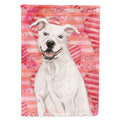White Staffie Bull Terrier Love House Flag 28x40 Porch Sleeve Pole Decorative Outside Yard Banner Artwork Wall Hanging, Polyester