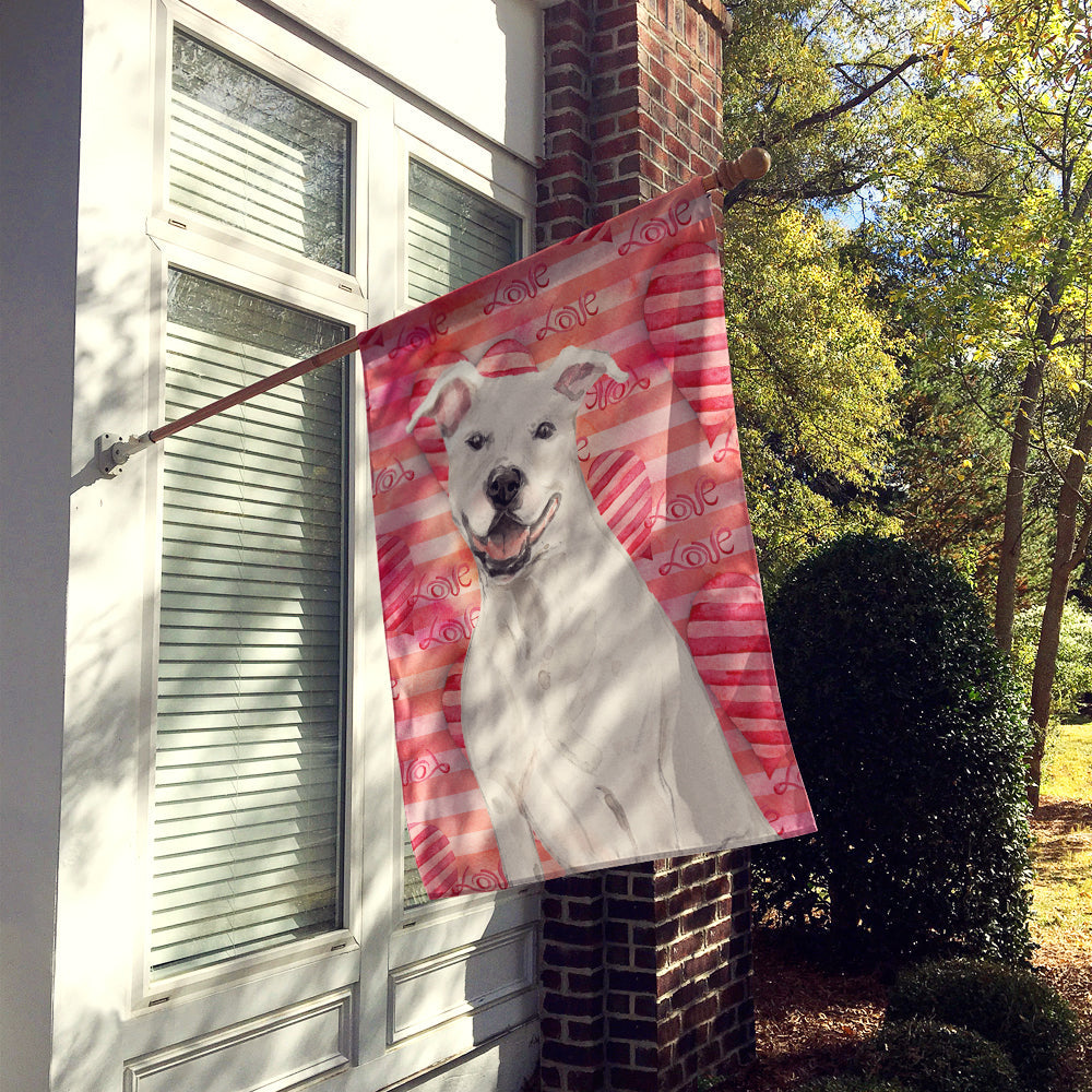 White Staffie Bull Terrier Love House Flag 28x40 Porch Sleeve Pole Decorative Outside Yard Banner Artwork Wall Hanging, Polyester