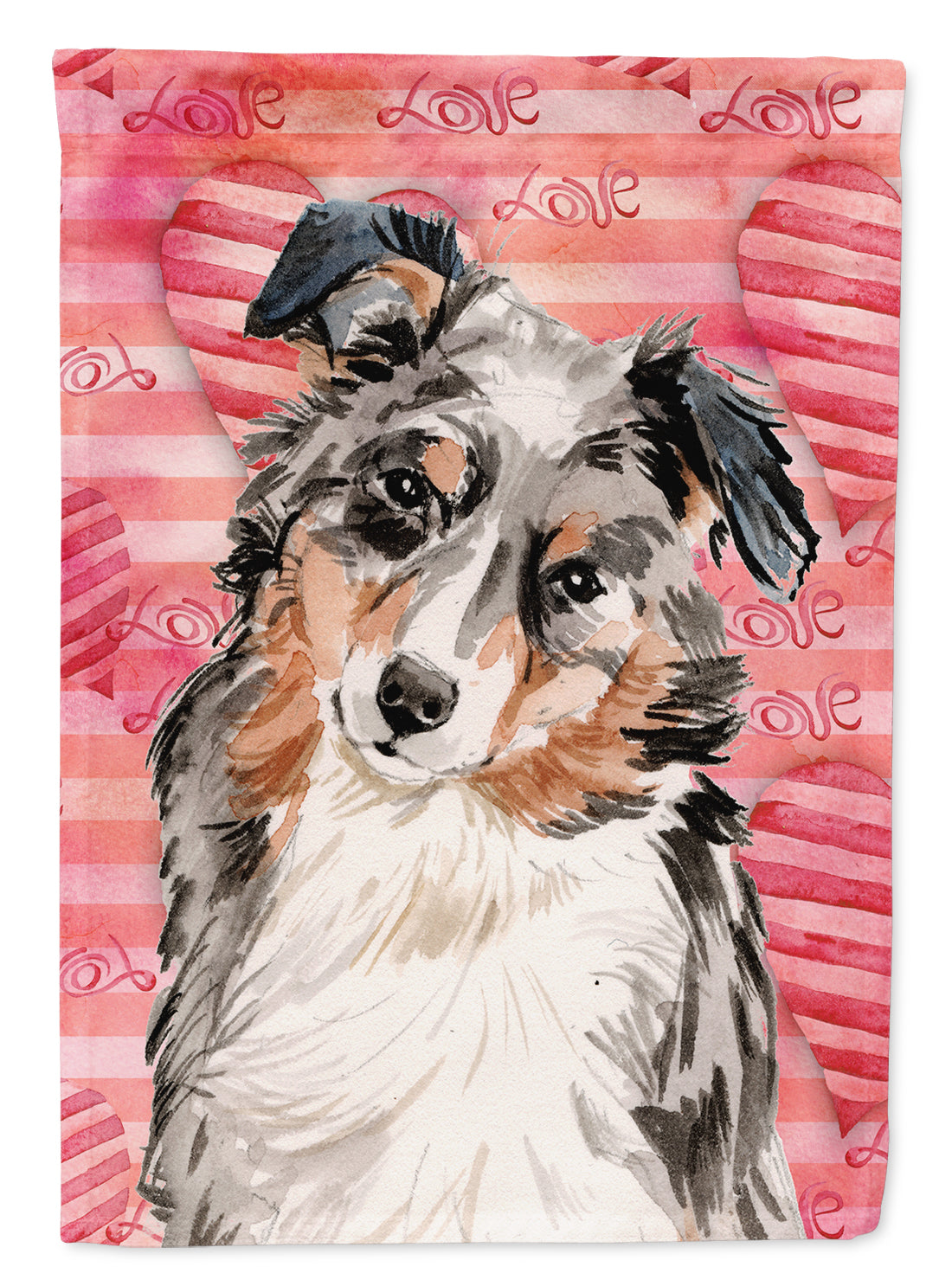 Australian Shepherd Love House Flag 28x40 Porch Sleeve Pole Decorative Outside Yard Banner Artwork Wall Hanging, Polyester