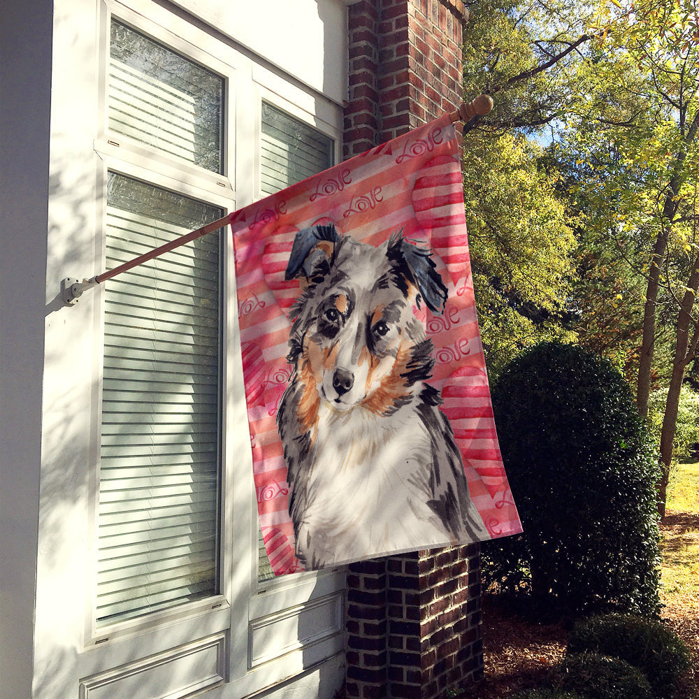 Australian Shepherd Love House Flag 28x40 Porch Sleeve Pole Decorative Outside Yard Banner Artwork Wall Hanging, Polyester