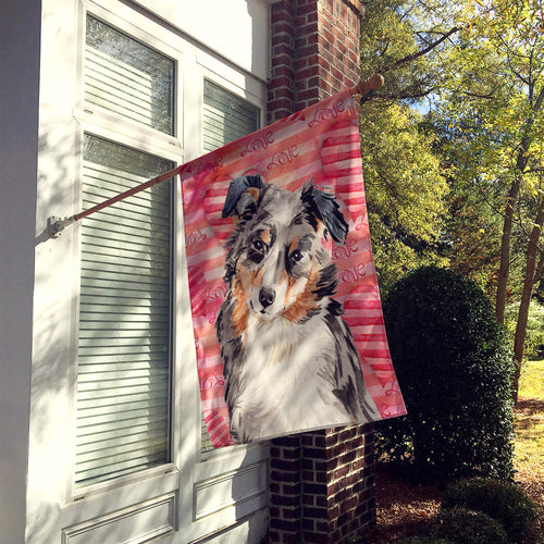 Australian Shepherd Love House Flag 28x40 Porch Sleeve Pole Decorative Outside Yard Banner Artwork Wall Hanging, Polyester