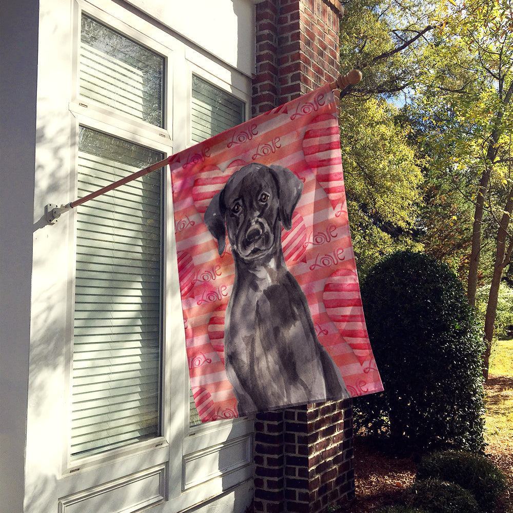 Black Labrador Love House Flag 28x40 Porch Sleeve Pole Decorative Outside Yard Banner Artwork Wall Hanging, Polyester