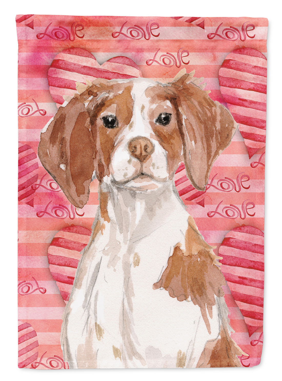 Brittany Spaniel Love House Flag 28x40 Porch Sleeve Pole Decorative Outside Yard Banner Artwork Wall Hanging, Polyester