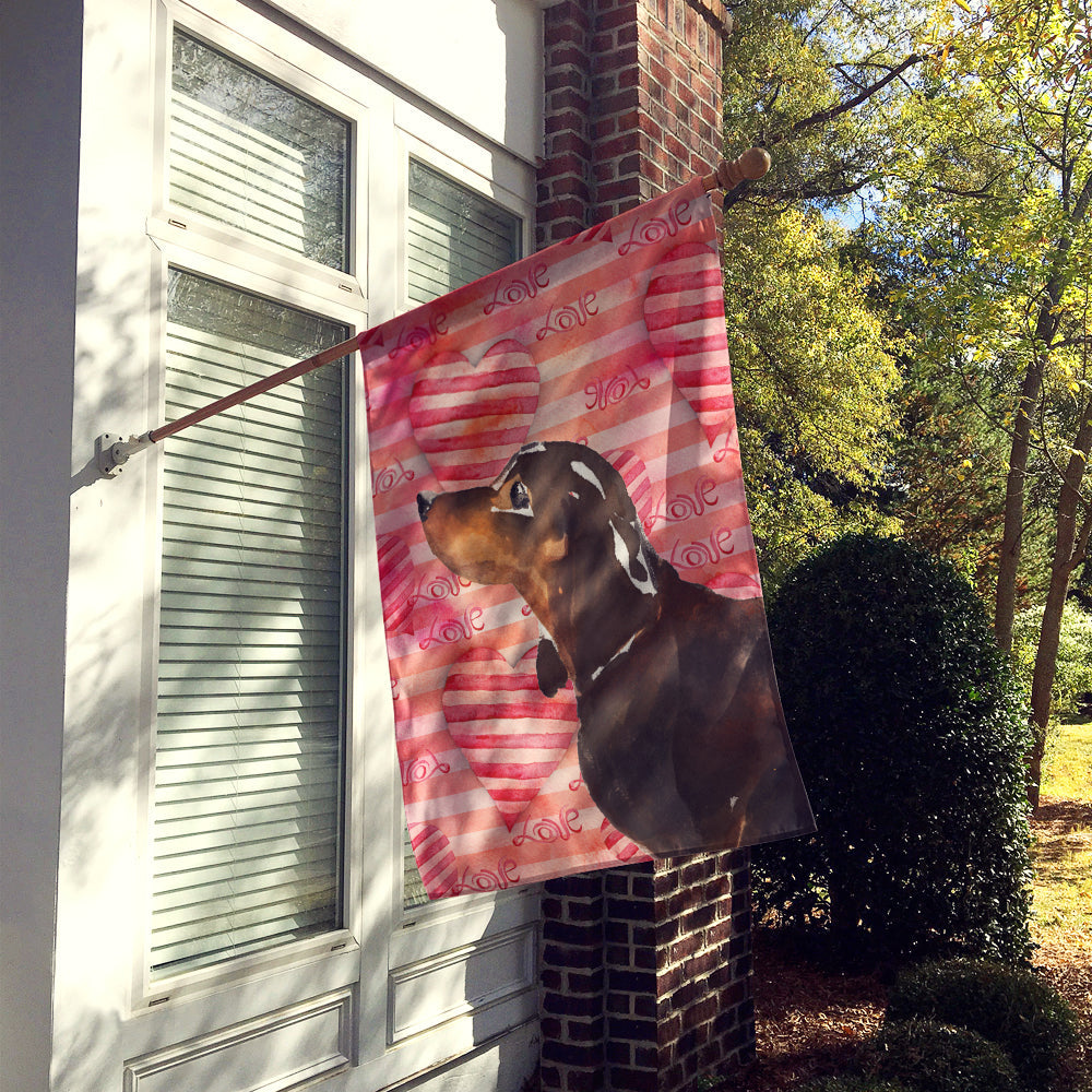Black and Tan Dachshund Love House Flag 28x40 Porch Sleeve Pole Decorative Outside Yard Banner Artwork Wall Hanging, Polyester