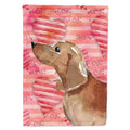 Red Tan Dachshund Love House Flag 28x40 Porch Sleeve Pole Decorative Outside Yard Banner Artwork Wall Hanging, Polyester