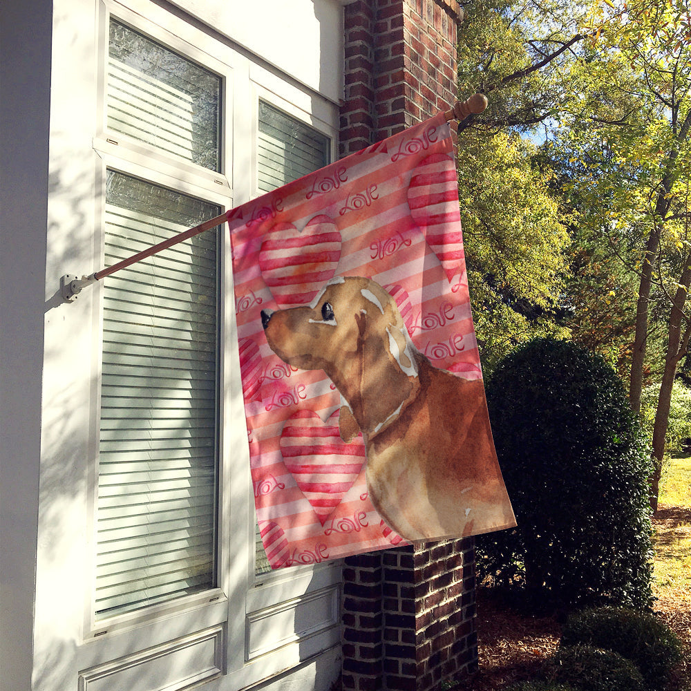 Red Tan Dachshund Love House Flag 28x40 Porch Sleeve Pole Decorative Outside Yard Banner Artwork Wall Hanging, Polyester