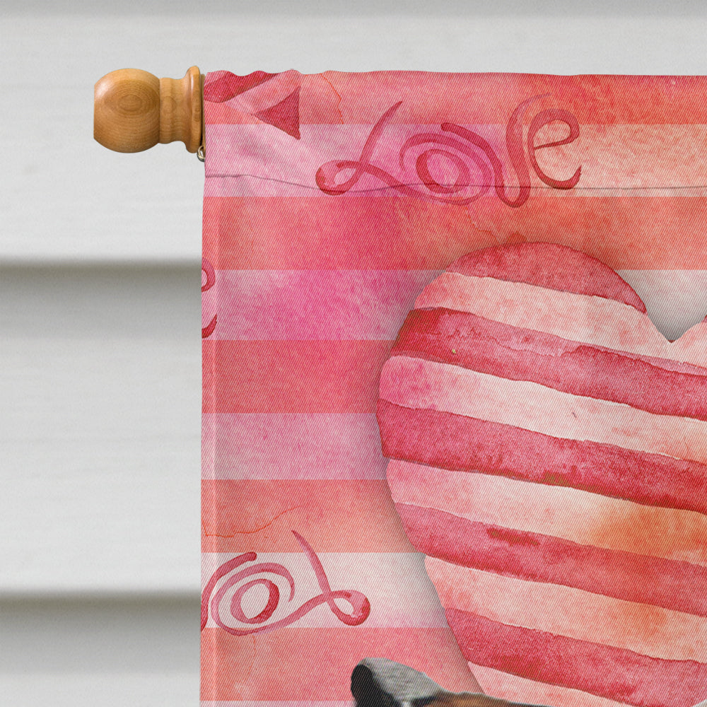 Red Tan Dachshund Love House Flag 28x40 Porch Sleeve Pole Decorative Outside Yard Banner Artwork Wall Hanging, Polyester