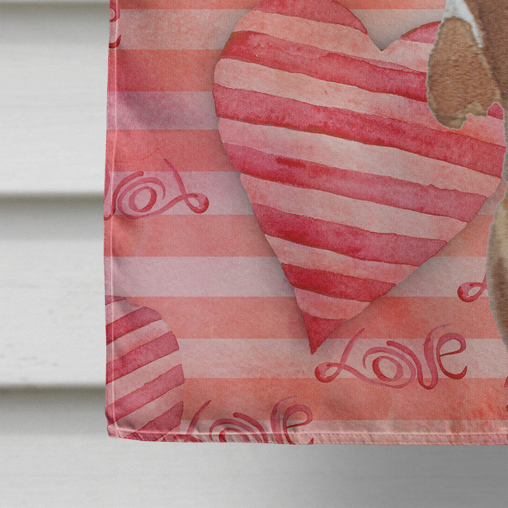 Red Tan Dachshund Love House Flag 28x40 Porch Sleeve Pole Decorative Outside Yard Banner Artwork Wall Hanging, Polyester