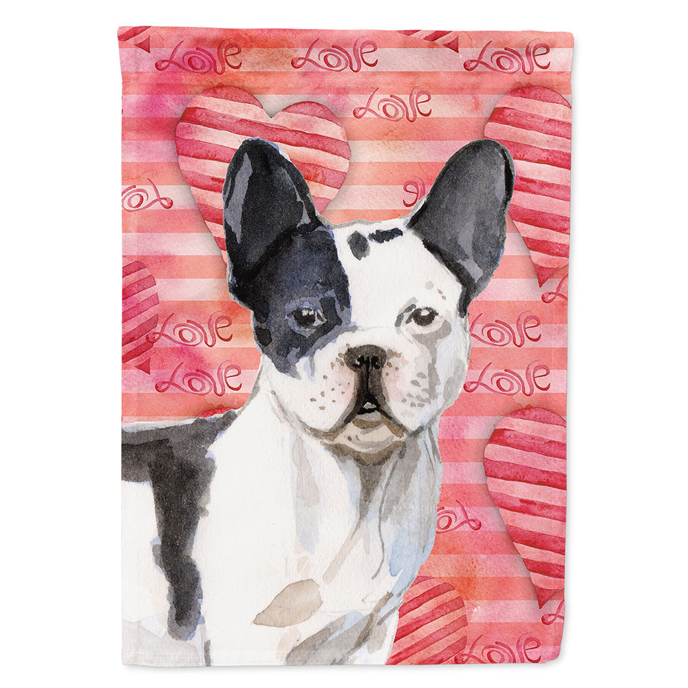 Black White French Bulldog Love House Flag 28x40 Porch Sleeve Pole Decorative Outside Yard Banner Artwork Wall Hanging, Polyester
