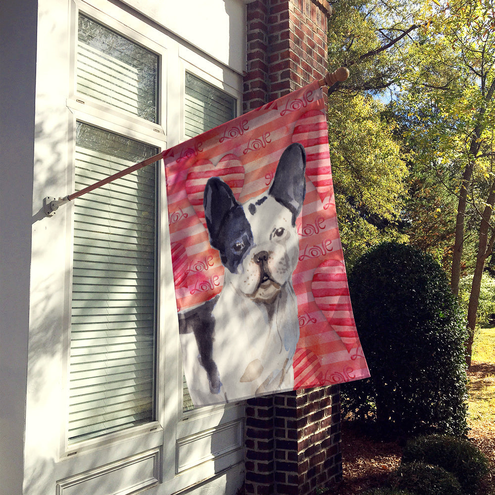 Black White French Bulldog Love House Flag 28x40 Porch Sleeve Pole Decorative Outside Yard Banner Artwork Wall Hanging, Polyester