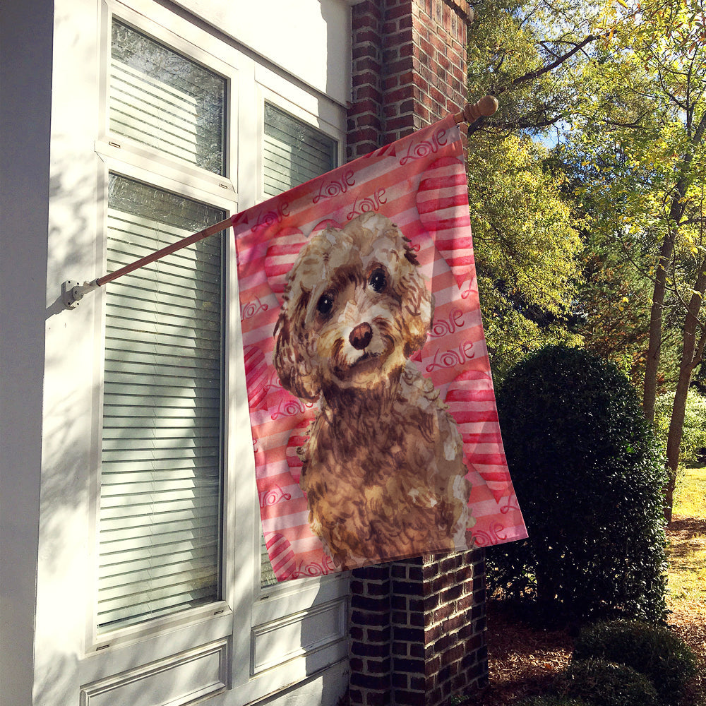 Brown Cockapoo Love House Flag 28x40 Porch Sleeve Pole Decorative Outside Yard Banner Artwork Wall Hanging, Polyester