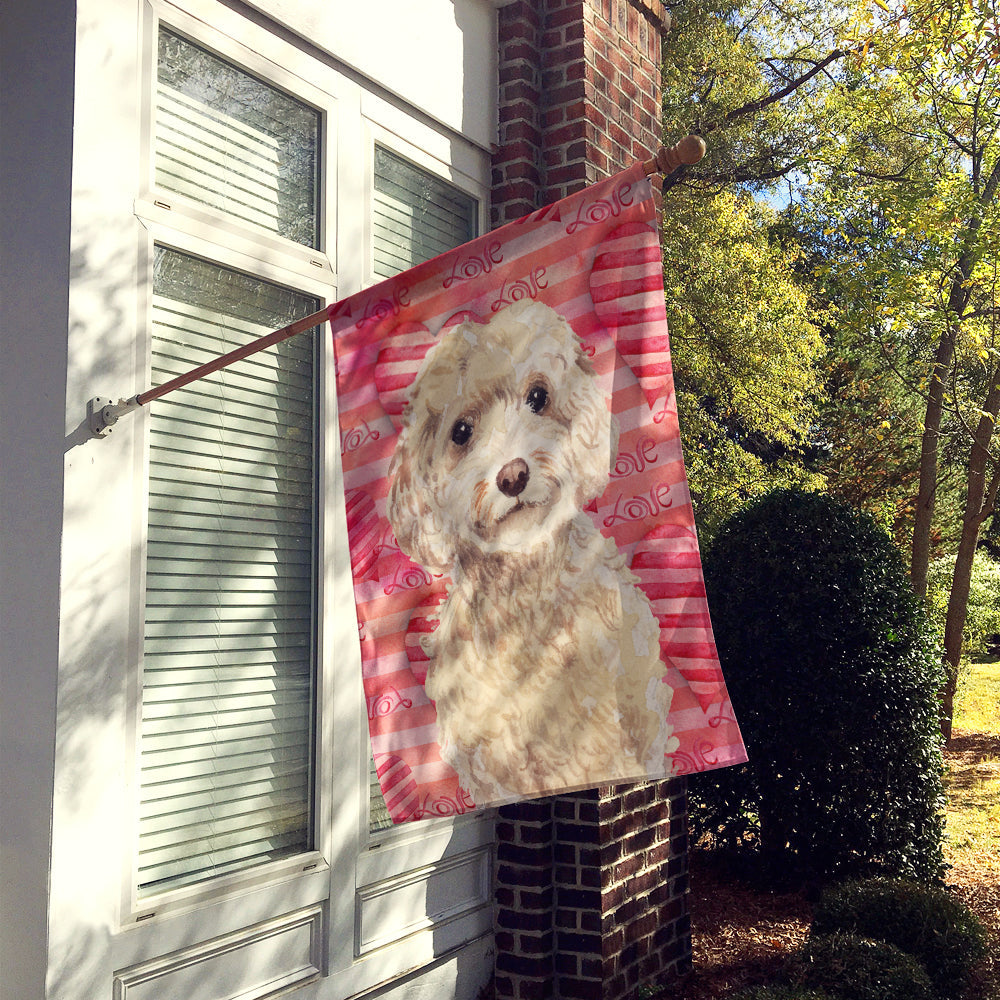 Champagne Cockapoo Love House Flag 28x40 Porch Sleeve Pole Decorative Outside Yard Banner Artwork Wall Hanging, Polyester