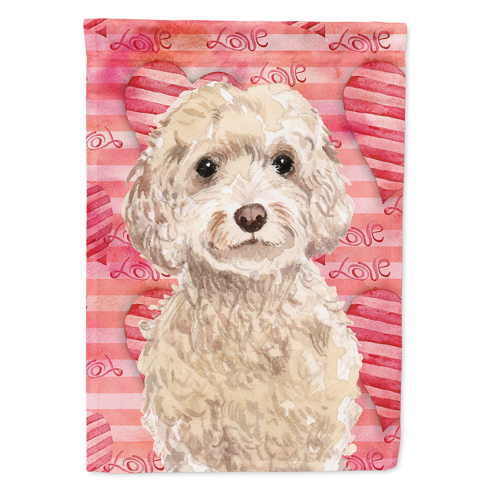 Champagne Cockapoo Love House Flag 28x40 Porch Sleeve Pole Decorative Outside Yard Banner Artwork Wall Hanging, Polyester