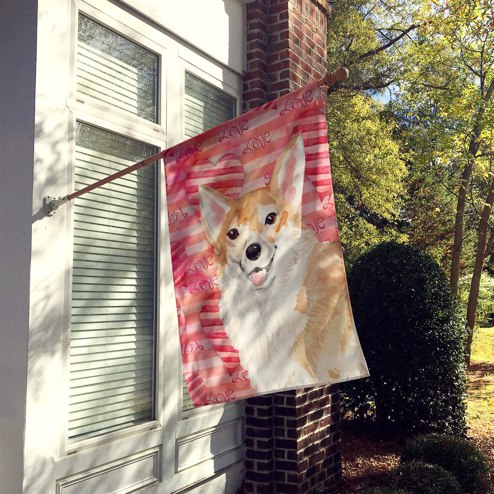 Corgi Love House Flag 28x40 Porch Sleeve Pole Decorative Outside Yard Banner Artwork Wall Hanging, Polyester