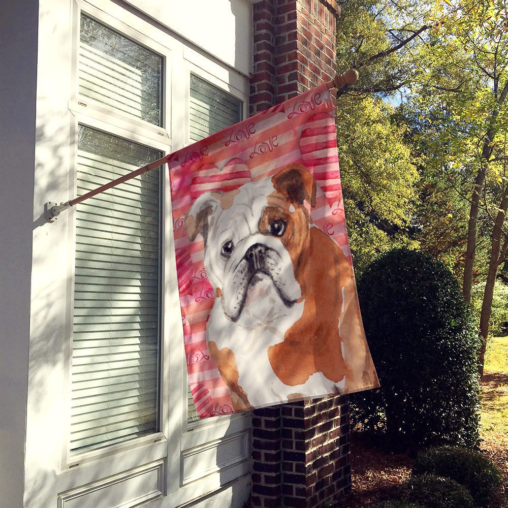 English Bulldog Love House Flag 28x40 Porch Sleeve Pole Decorative Outside Yard Banner Artwork Wall Hanging, Polyester