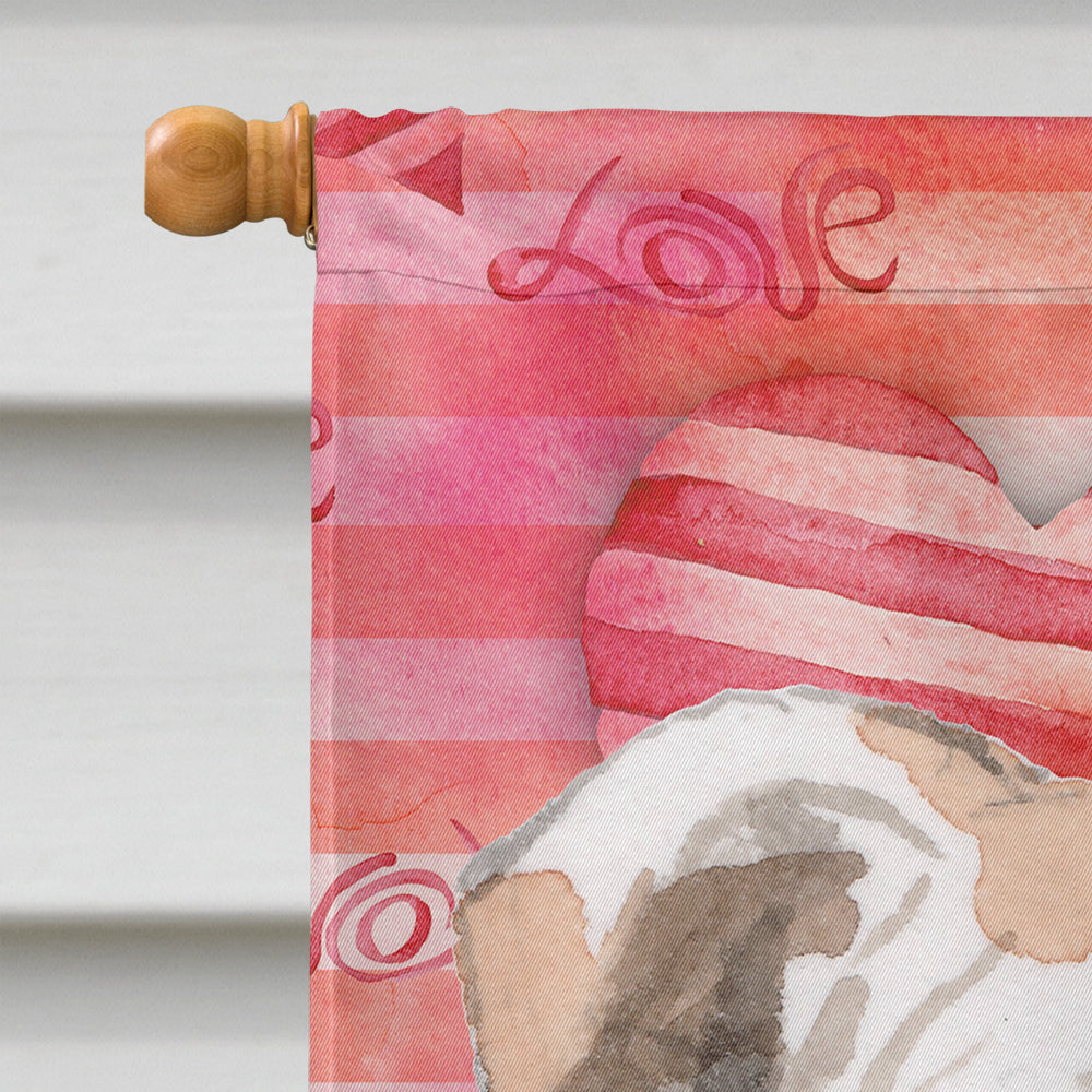 English Bulldog Love House Flag 28x40 Porch Sleeve Pole Decorative Outside Yard Banner Artwork Wall Hanging, Polyester