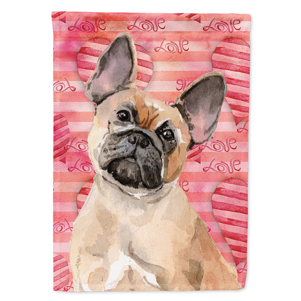 Fawn French Bulldog Love House Flag 28x40 Porch Sleeve Pole Decorative Outside Yard Banner Artwork Wall Hanging, Polyester