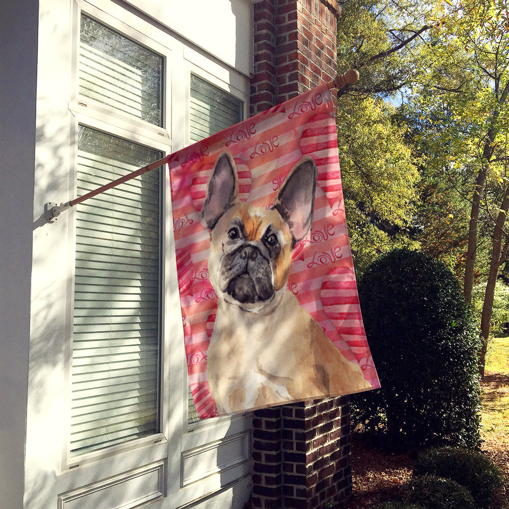 Fawn French Bulldog Love House Flag 28x40 Porch Sleeve Pole Decorative Outside Yard Banner Artwork Wall Hanging, Polyester