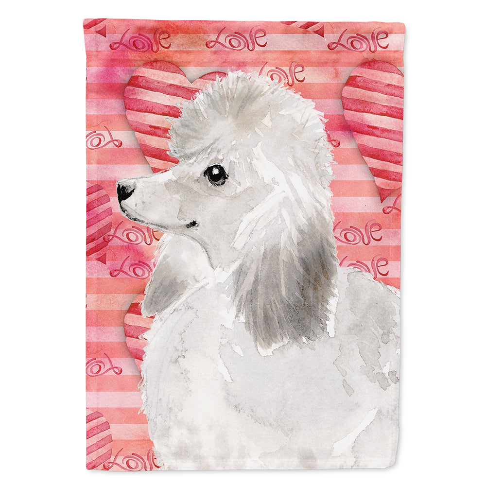 White Standard Poodle Love House Flag 28x40 Porch Sleeve Pole Decorative Outside Yard Banner Artwork Wall Hanging, Polyester