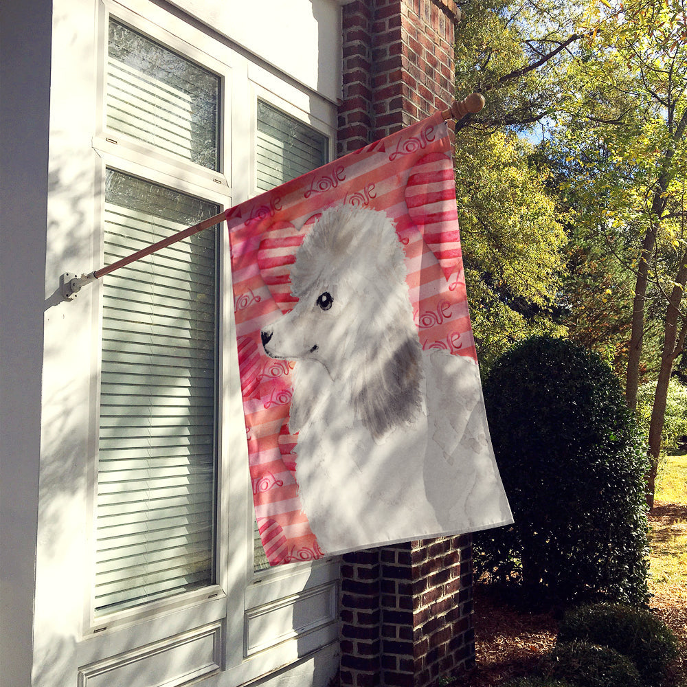 White Standard Poodle Love House Flag 28x40 Porch Sleeve Pole Decorative Outside Yard Banner Artwork Wall Hanging, Polyester
