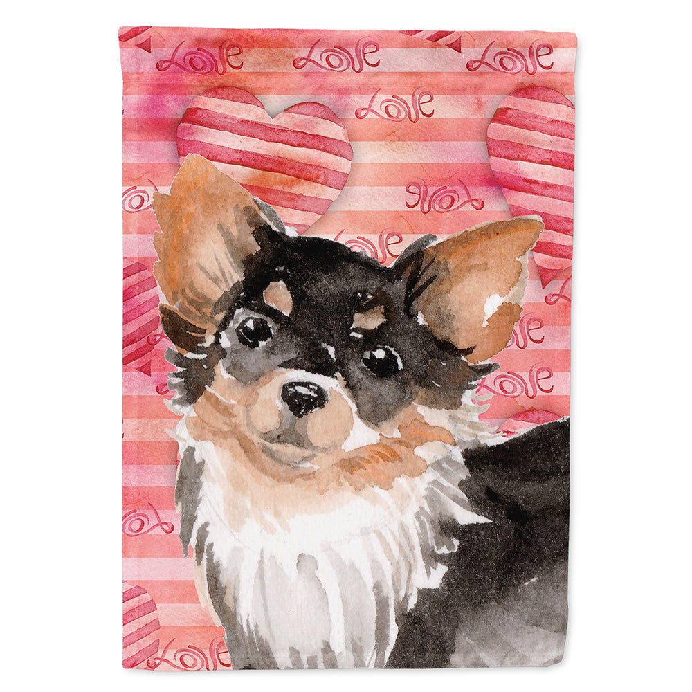 Long Haired Chihuahua Love House Flag 28x40 Porch Sleeve Pole Decorative Outside Yard Banner Artwork Wall Hanging, Polyester