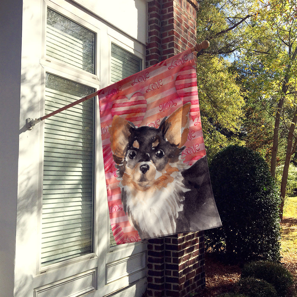 Long Haired Chihuahua Love House Flag 28x40 Porch Sleeve Pole Decorative Outside Yard Banner Artwork Wall Hanging, Polyester