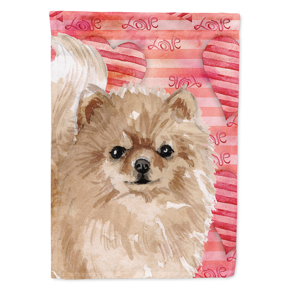 Pomeranian Love House Flag 28x40 Porch Sleeve Pole Decorative Outside Yard Banner Artwork Wall Hanging, Polyester