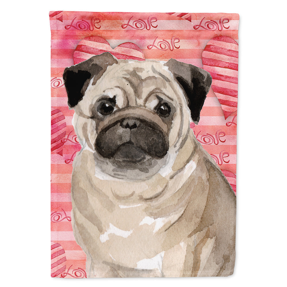 Fawn Pug Love House Flag 28x40 Porch Sleeve Pole Decorative Outside Yard Banner Artwork Wall Hanging, Polyester