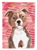 Red Staffie Bull Terrier Love House Flag 28x40 Porch Sleeve Pole Decorative Outside Yard Banner Artwork Wall Hanging, Polyester