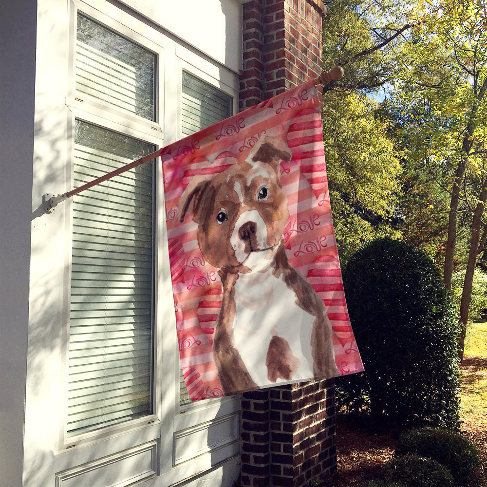 Red Staffie Bull Terrier Love House Flag 28x40 Porch Sleeve Pole Decorative Outside Yard Banner Artwork Wall Hanging, Polyester