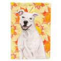 White Staffie Bull Terrier Fall House Flag 28x40 Porch Sleeve Pole Decorative Outside Yard Banner Artwork Wall Hanging, Polyester