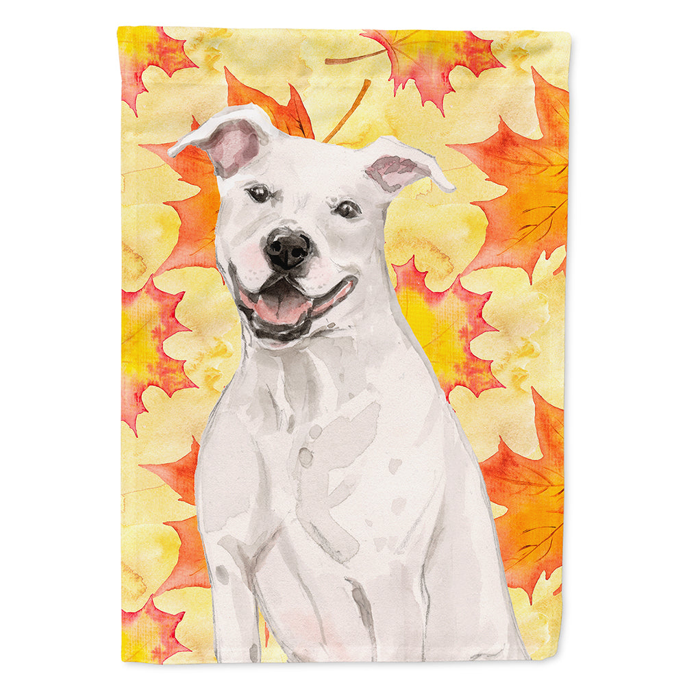 White Staffie Bull Terrier Fall House Flag 28x40 Porch Sleeve Pole Decorative Outside Yard Banner Artwork Wall Hanging, Polyester