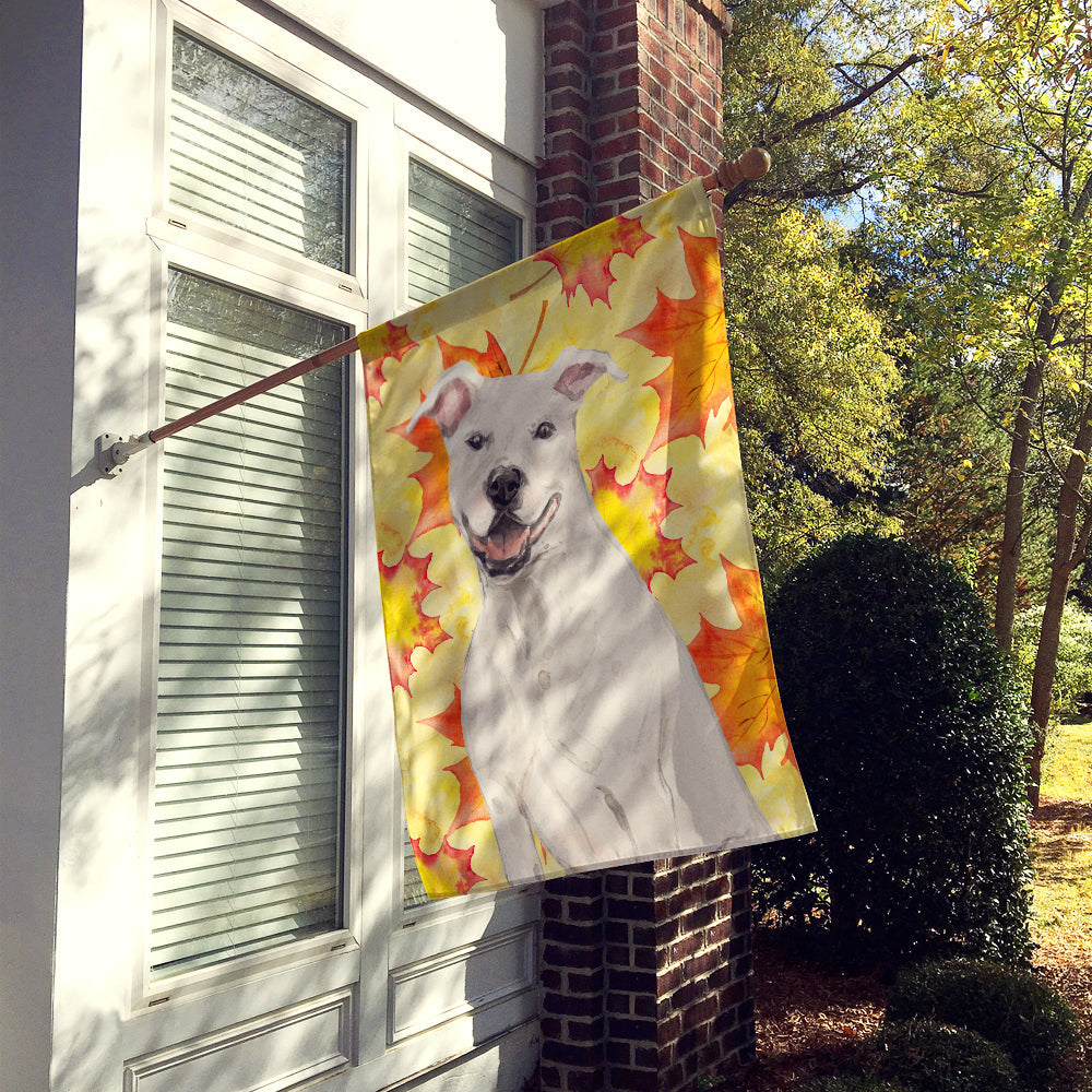 White Staffie Bull Terrier Fall House Flag 28x40 Porch Sleeve Pole Decorative Outside Yard Banner Artwork Wall Hanging, Polyester