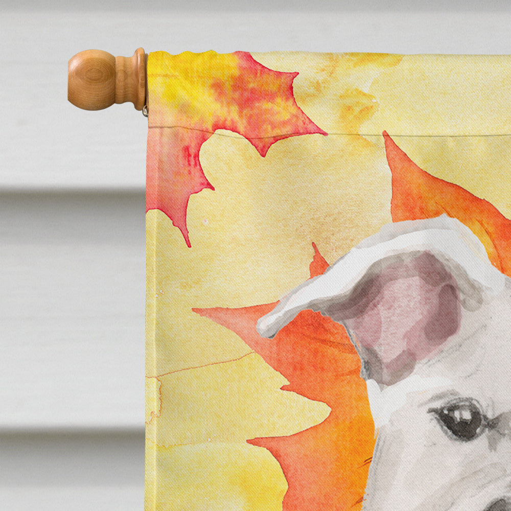 White Staffie Bull Terrier Fall House Flag 28x40 Porch Sleeve Pole Decorative Outside Yard Banner Artwork Wall Hanging, Polyester