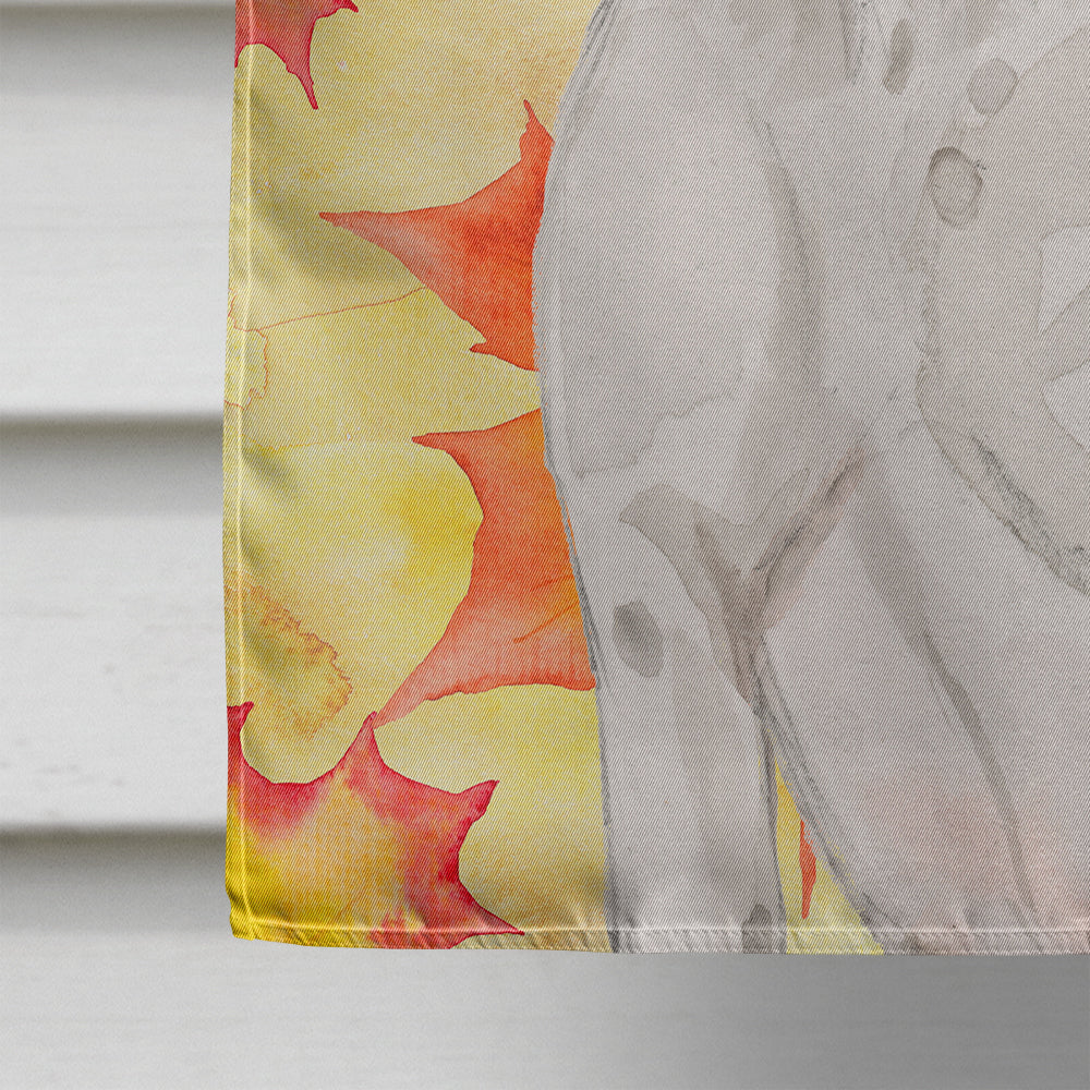 White Staffie Bull Terrier Fall House Flag 28x40 Porch Sleeve Pole Decorative Outside Yard Banner Artwork Wall Hanging, Polyester