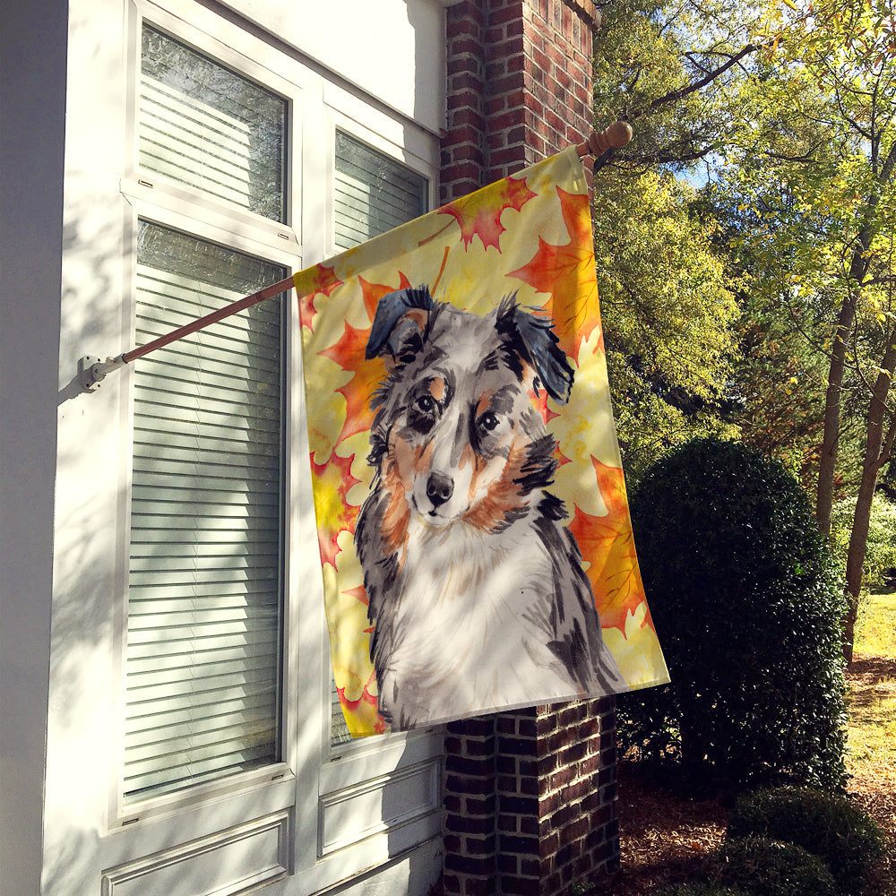 Australian Shepherd Fall House Flag 28x40 Porch Sleeve Pole Decorative Outside Yard Banner Artwork Wall Hanging, Polyester