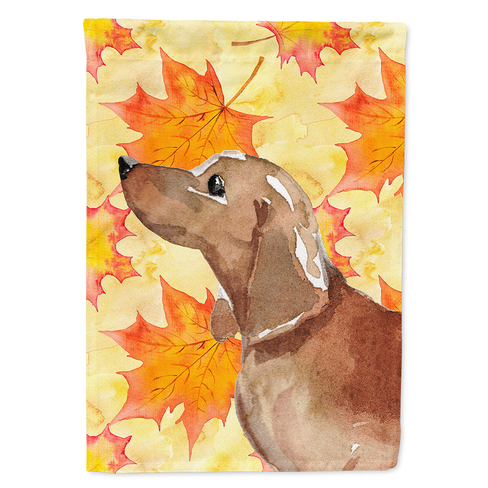 Red Tan Dachshund Fall House Flag 28x40 Porch Sleeve Pole Decorative Outside Yard Banner Artwork Wall Hanging, Polyester