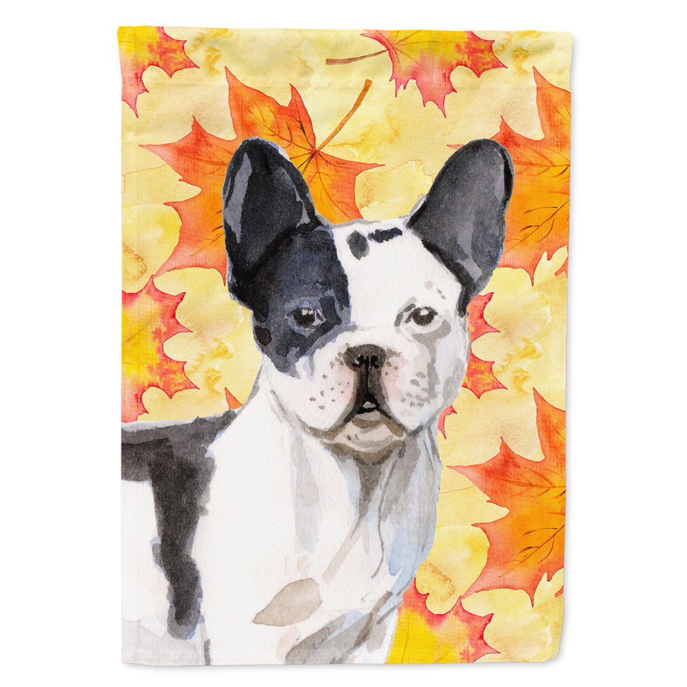 Black White French Bulldog Fall House Flag 28x40 Porch Sleeve Pole Decorative Outside Yard Banner Artwork Wall Hanging, Polyester