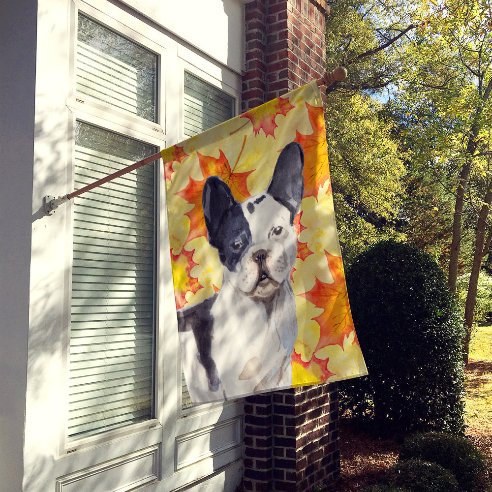 Black White French Bulldog Fall House Flag 28x40 Porch Sleeve Pole Decorative Outside Yard Banner Artwork Wall Hanging, Polyester